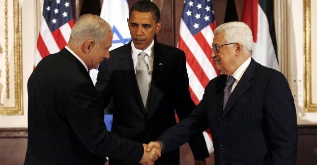 U.S. President Barack Obama with Israeli Prime Minister Benjamin Netanyahu and Palestinian President Mahmoud Abbas